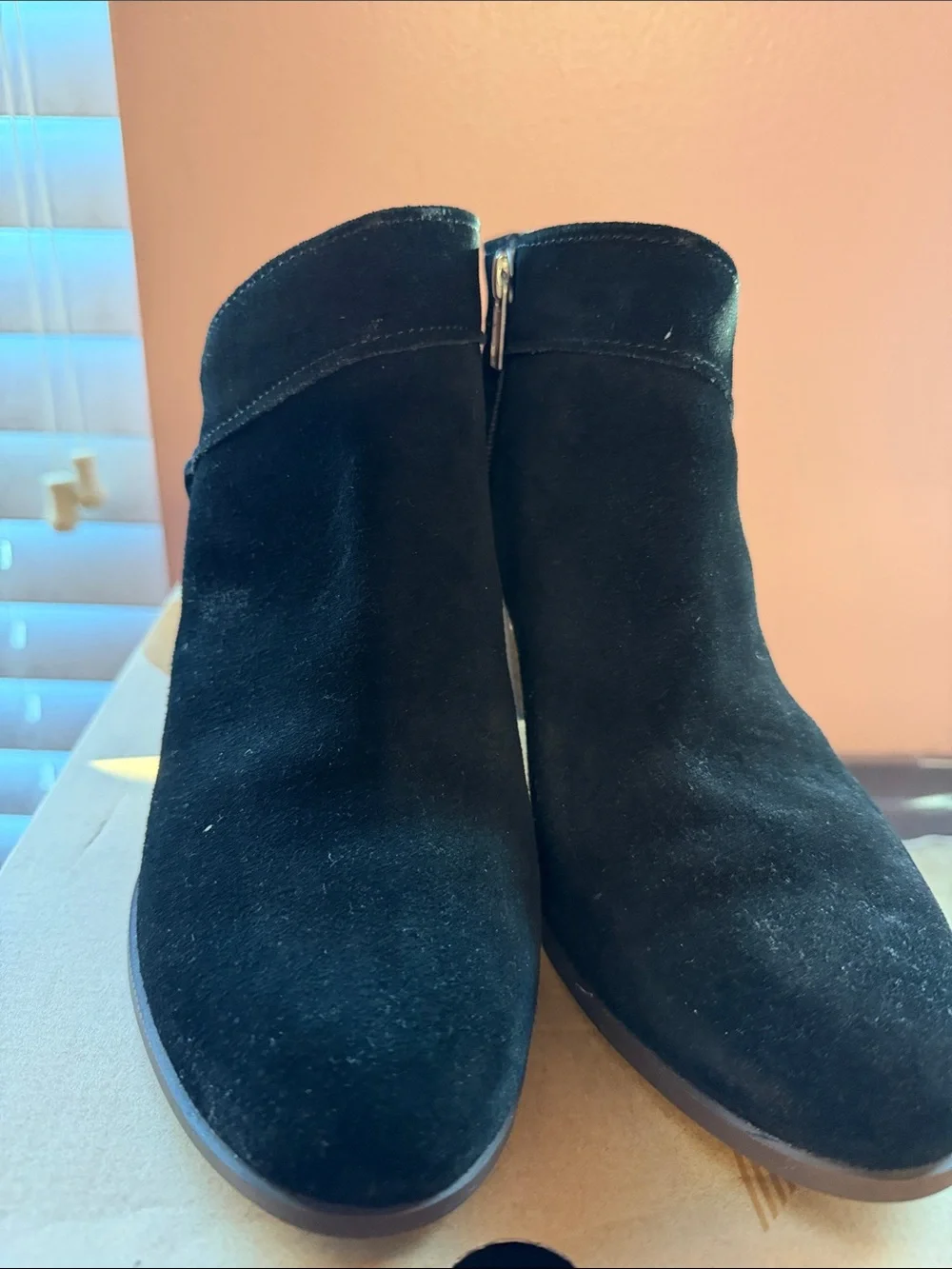 Black Suede Ankle Booties with Stacked Heel - Women